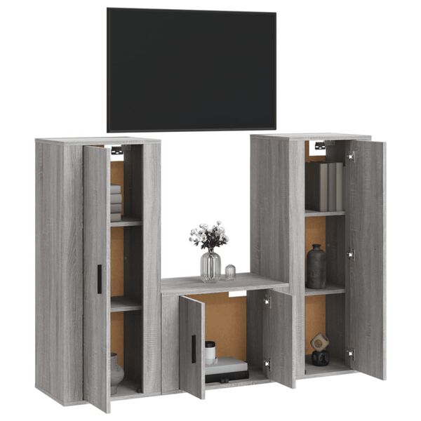 vidaXL Ensemble de meubles TV 3 pcs Sonoma gris Bois d'ingénierie