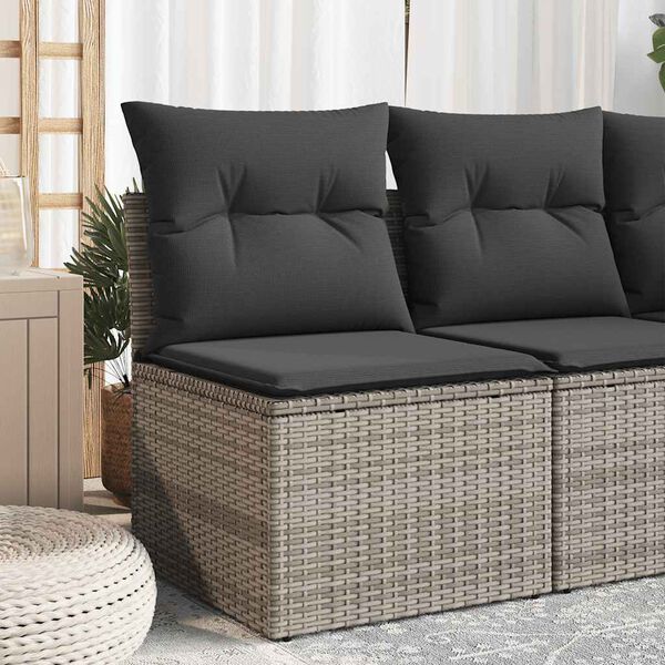 vidaXL Canapé de jardin sans accoudoirs coussins gris résine tressée