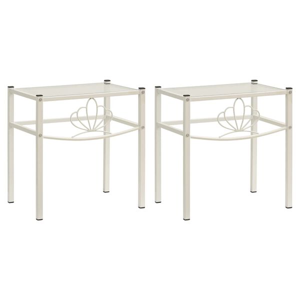 vidaXL Tables de chevet 2 pcs Blanc et transparent M&eacute;tal et verre