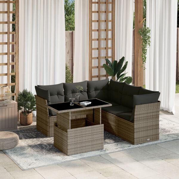 vidaXL Salon de jardin 6 pcs avec coussins gris r&eacute;sine tress&eacute;e