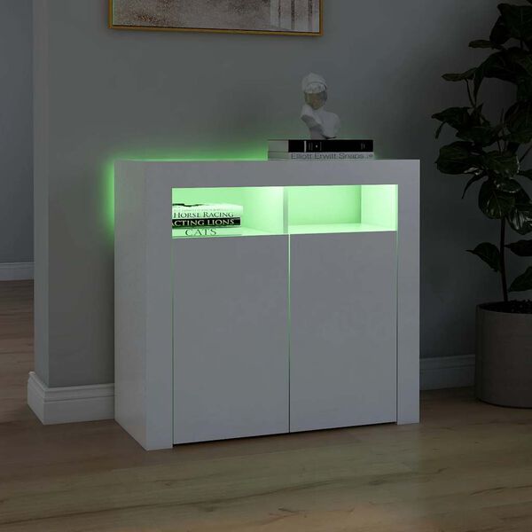 vidaXL Buffet avec lumières LED Blanc 80x35x75 cm