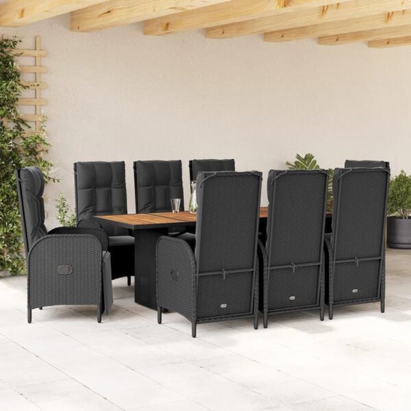 vidaXL Ensemble &agrave; manger de jardin 9pcs coussins noir r&eacute;sine tress&eacute;e