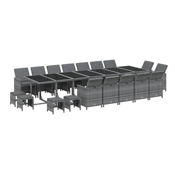 vidaXL Ensemble &agrave; manger de jardin coussins 19 pcs R&eacute;sine tress&eacute;e Gris