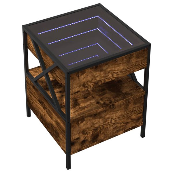 vidaXL Table de chevet avec LED infini chêne fumé 40x40x51 cm