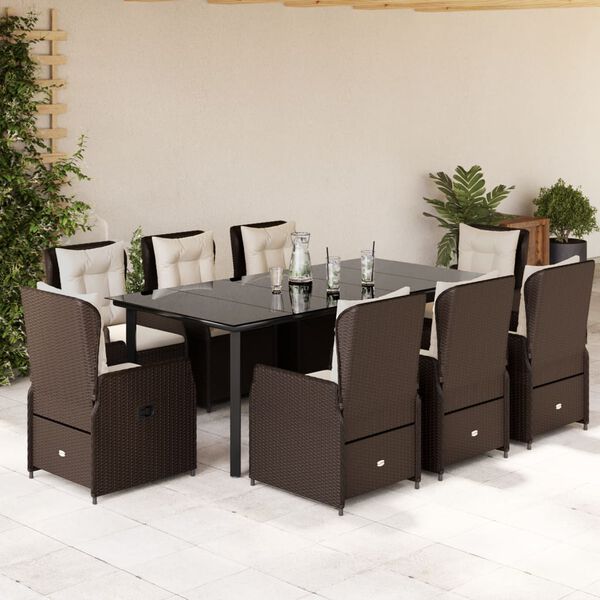 vidaXL Ensemble &agrave; manger de jardin et coussins 9 pcs marron poly rotin
