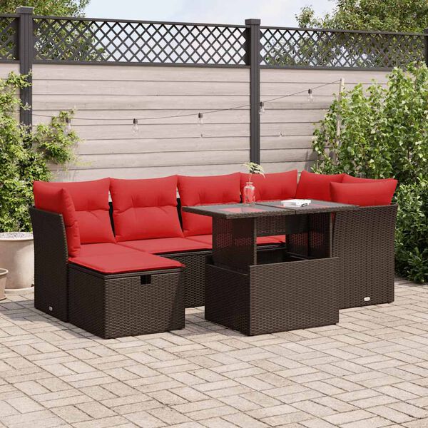 vidaXL Salon de jardin avec coussins 7pcs marron résine tressée acacia