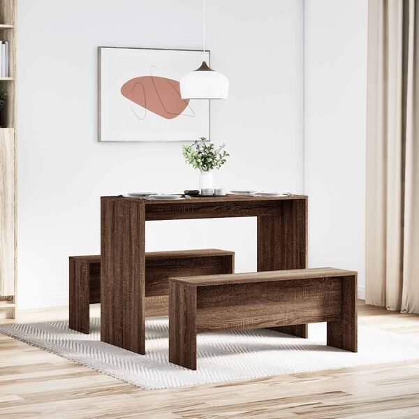 vidaXL Ensemble table à manger et bancs 3 pcs bois d'ingénierie