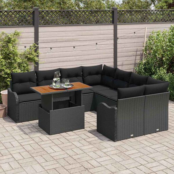vidaXL Ensemble de canap&eacute; de jardin avec coussin 7 pcs Noir