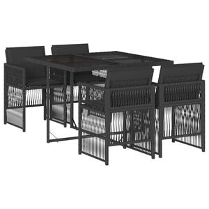 vidaXL Ensemble &agrave; manger de jardin coussins 5pcs Noir R&eacute;sine tress&eacute;e