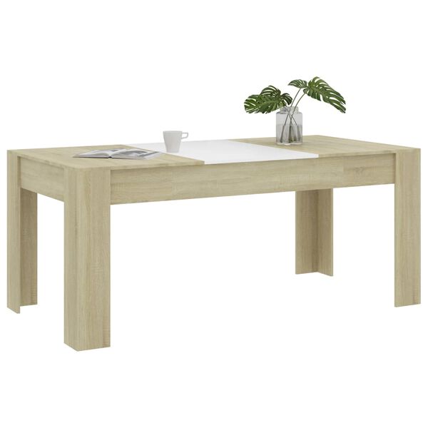 vidaXL Table &agrave; d&icirc;ner Blanc et ch&ecirc;ne sonoma 180x90x76 cm Agglom&eacute;r&eacute;