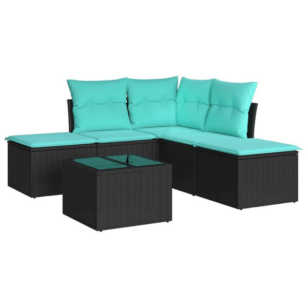 vidaXL Salon de jardin 6 pcs avec coussins noir r&eacute;sine tress&eacute;e
