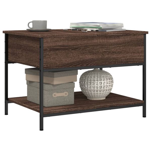 vidaXL Table basse ch&ecirc;ne marron 70x50x50 cm bois d'ing&eacute;nierie et m&eacute;tal
