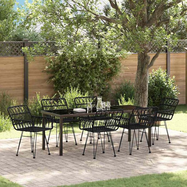 vidaXL Ensemble de salle &agrave; manger pour jardin 7 pcs Noir