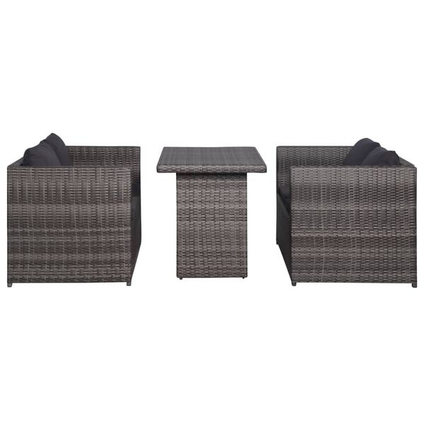 vidaXL Ensemble de bistro 3 pcs avec coussins gris résine tressée