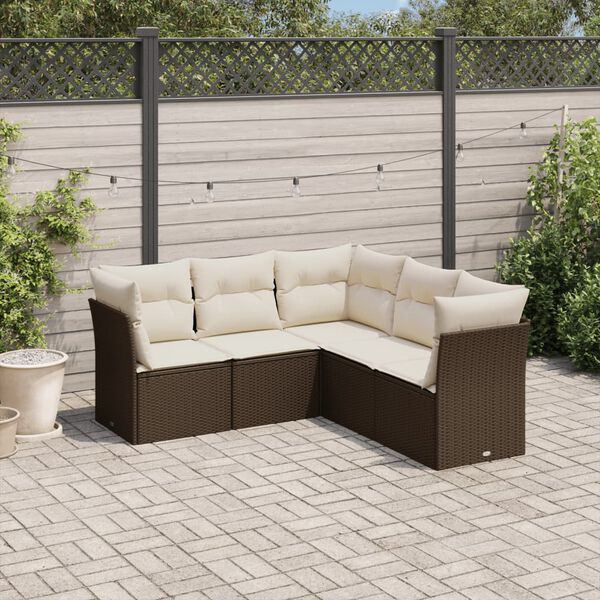 vidaXL Salon de jardin avec coussins 5 pcs marron r&eacute;sine tress&eacute;e