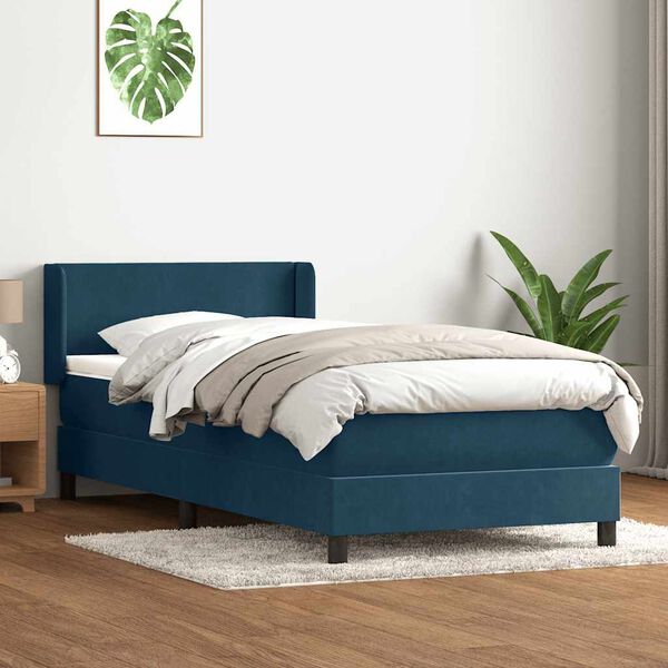 vidaXL Sommier &agrave; lattes de lit et matelas bleu fonc&eacute; 90x220 cm velours