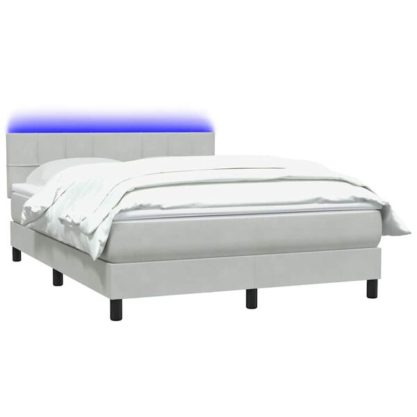 vidaXL Sommier &agrave; lattes de lit et matelas et LED gris clair 160x220cm velours