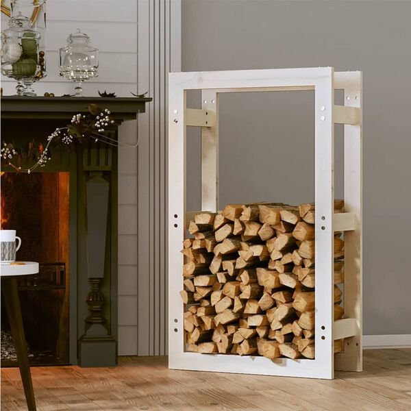 vidaXL Support pour bois de chauffage Blanc 60x25x100 cm Bois de pin