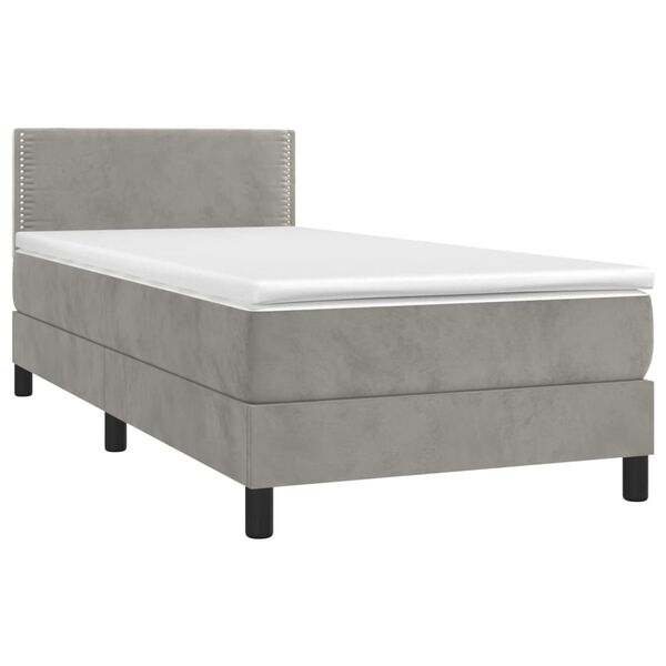 vidaXL Sommier &agrave; lattes de lit avec matelas et LED Gris clair 90x200cm
