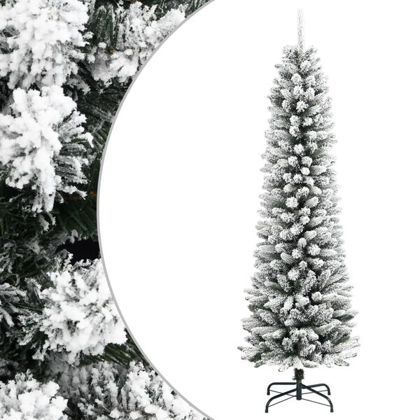 vidaXL Sapin de Noël artificiel mince avec neige floquée 210 cm PVC/PE