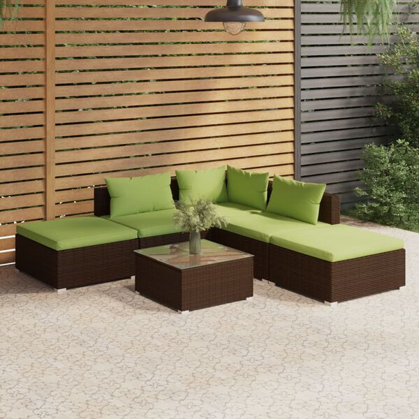 vidaXL Salon de jardin 6 pcs avec coussins R&eacute;sine tress&eacute;e Marron