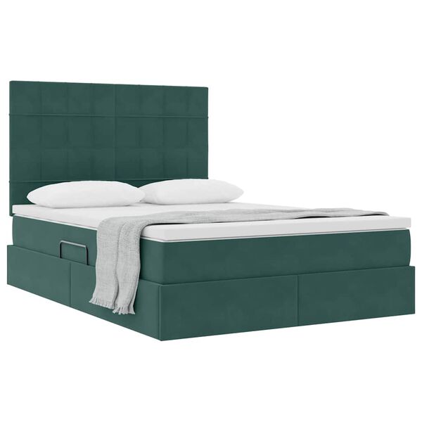 vidaXL Lit avec rangement et matelas Vert fonc&eacute; 140 x 200 cm Velours