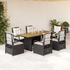 vidaXL Ensemble &agrave; manger de jardin coussins 7pcs Noir R&eacute;sine tress&eacute;e