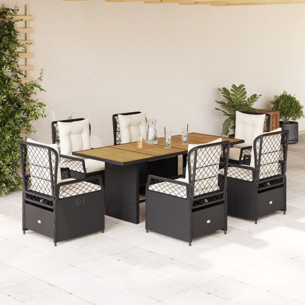 vidaXL Ensemble &agrave; manger de jardin coussins 7pcs Noir R&eacute;sine tress&eacute;e