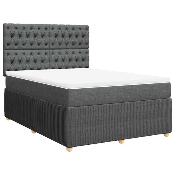 vidaXL Sommier &agrave; lattes de lit avec matelas Gris fonc&eacute; 140x200cm Tissu