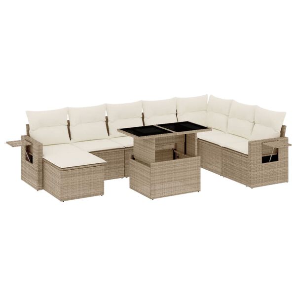 vidaXL Salon de jardin avec coussins 9 pcs beige r&eacute;sine tress&eacute;e