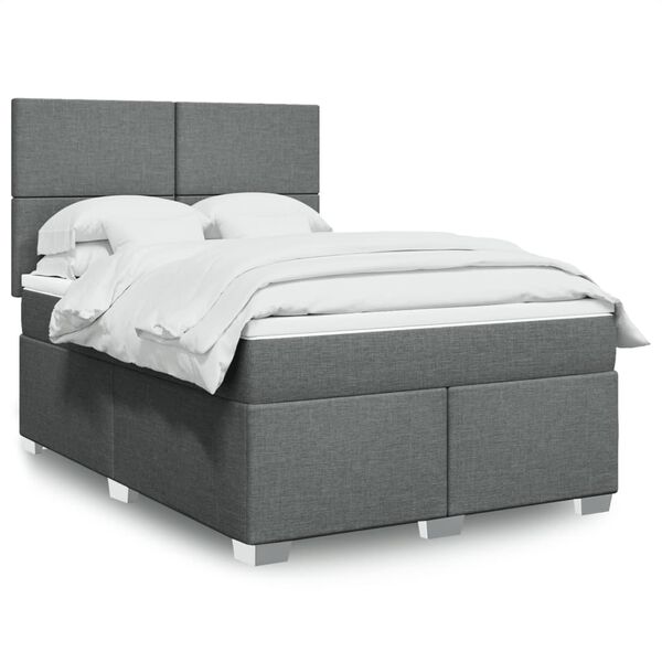 vidaXL Sommier &agrave; lattes de lit avec matelas Gris fonc&eacute; 140x190cm Tissu