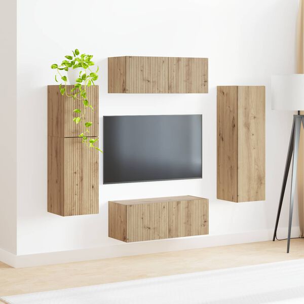 vidaXL Ensemble meuble TV 4 pcs Ch&ecirc;ne artisanal Bois d'ing&eacute;nierie