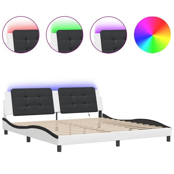 vidaXL Cadre de lit avec LED sans matelas Zadar blanc et noir 200x200 cm