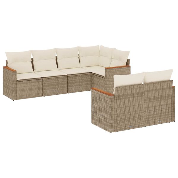 vidaXL Salon de jardin avec coussins 7 pcs beige r&eacute;sine tress&eacute;e