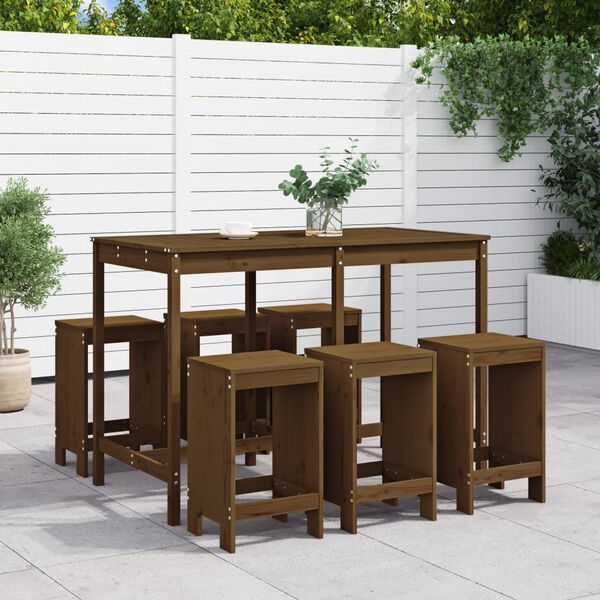 vidaXL Ensemble de bar de jardin 7 pcs marron miel bois de pin massif
