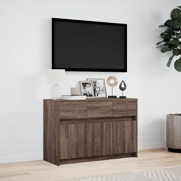 vidaXL Meuble TV avec LED ch&ecirc;ne marron 91x34x61 cm bois d'ing&eacute;nierie