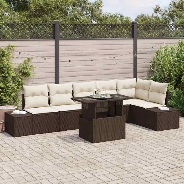 vidaXL Ensemble de canap&eacute; de jardin avec coussin 7 pcs Marron et cr&egrave;me