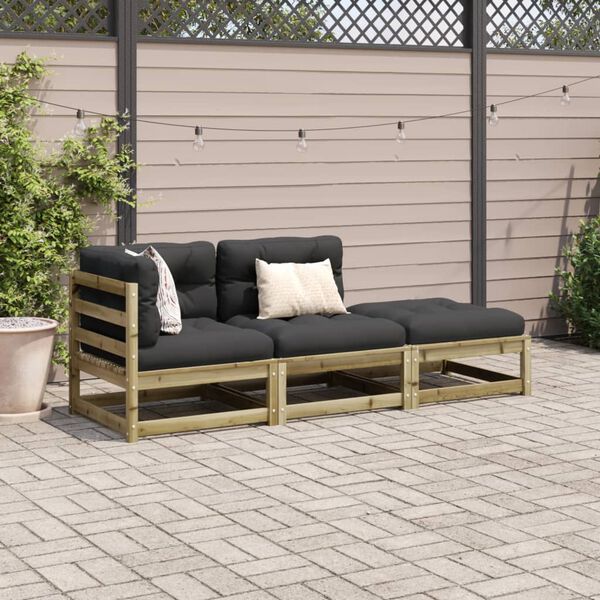 vidaXL Salon de jardin 3 pcs avec coussins bois de pin imprégné