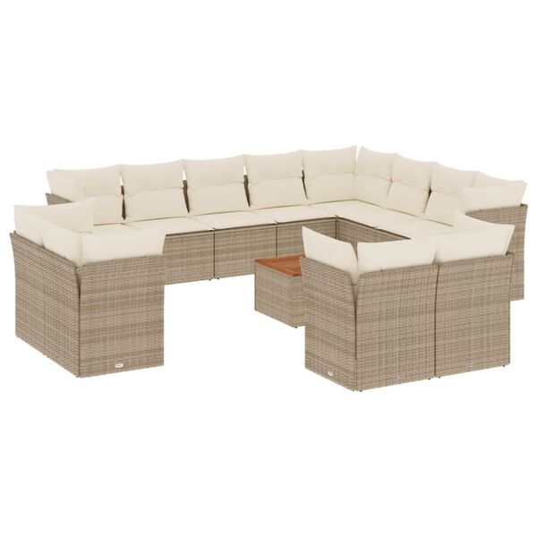vidaXL Salon de jardin avec coussins 13 pcs beige r&eacute;sine tress&eacute;e