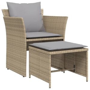vidaXL Chaise de jardin avec tabouret beige r&eacute;sine tress&eacute;e