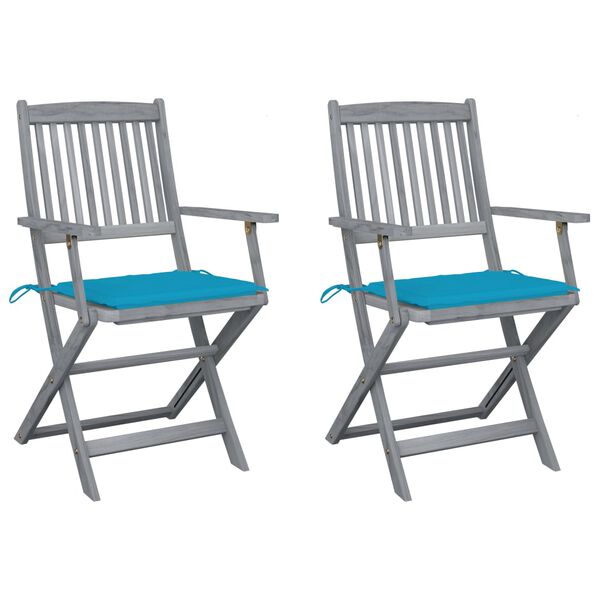 vidaXL Chaises pliables d'ext&eacute;rieur lot de 2 et coussins Bois d'acacia