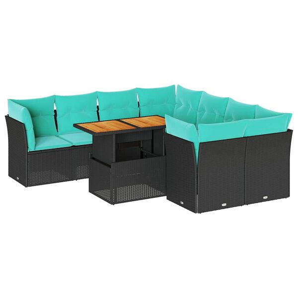 vidaXL Salon de jardin 9 pcs avec coussins noir r&eacute;sine tress&eacute;e
