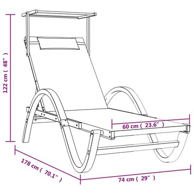 vidaXL Chaise longue avec auvent blanc textilène/bois massif peuplier
