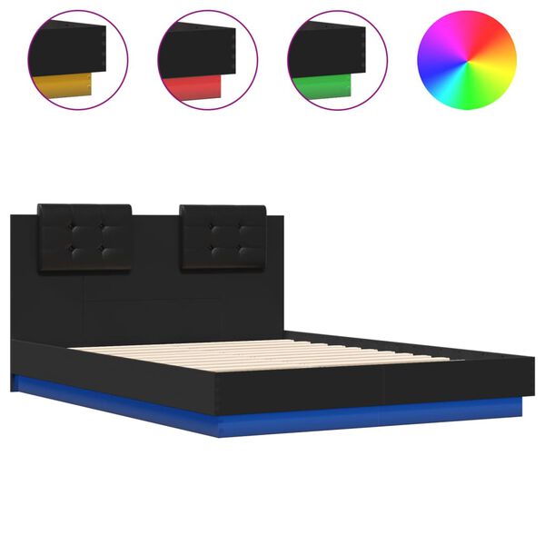 vidaXL Cadre de lit avec LED sans matelas noir 135x190 cm