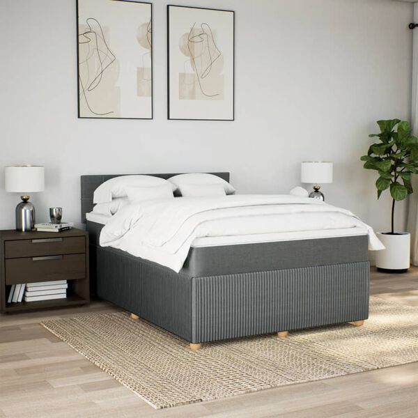 vidaXL Sommier &agrave; lattes de lit avec matelas Gris fonc&eacute; 140x190cm Tissu