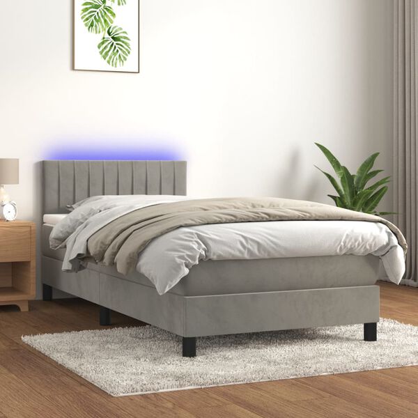 vidaXL Sommier &agrave; lattes de lit et matelas et LED Gris clair 90x200cm