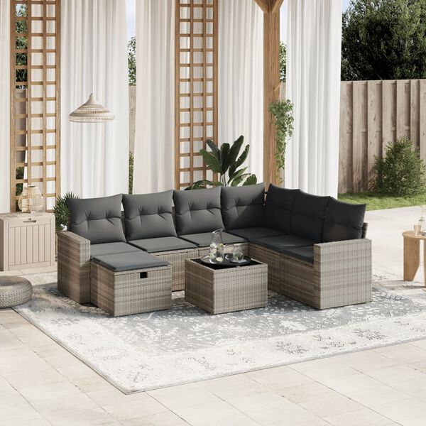 vidaXL Salon de jardin 8 pcs avec coussins gris clair r&eacute;sine tress&eacute;e