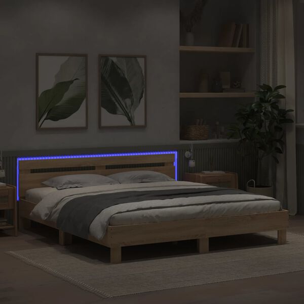 vidaXL Cadre de lit avec LED sans matelas chêne sonoma 180x200 cm