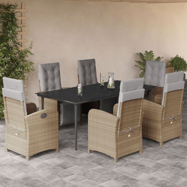 vidaXL Ensemble &agrave; manger de jardin et coussins 7 pcs beige poly rotin