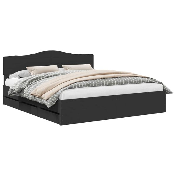 vidaXL Cadre de lit avec tiroir Noir 200 x 200 cm Bois Ing&eacute;nierie